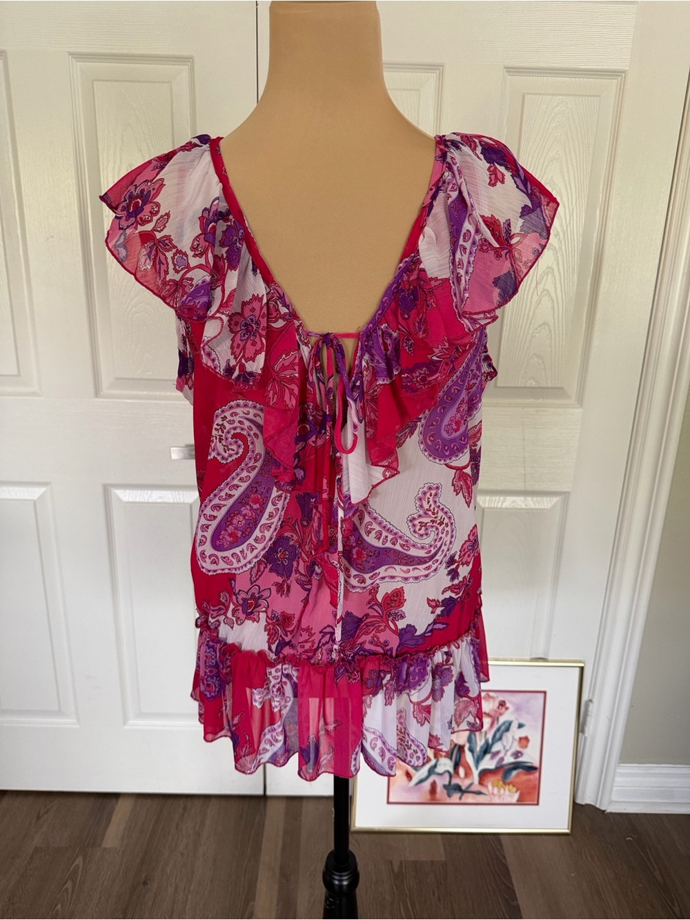 Forever 21 Pink and Purple Paisley Ruffled Tie-Front Tunic